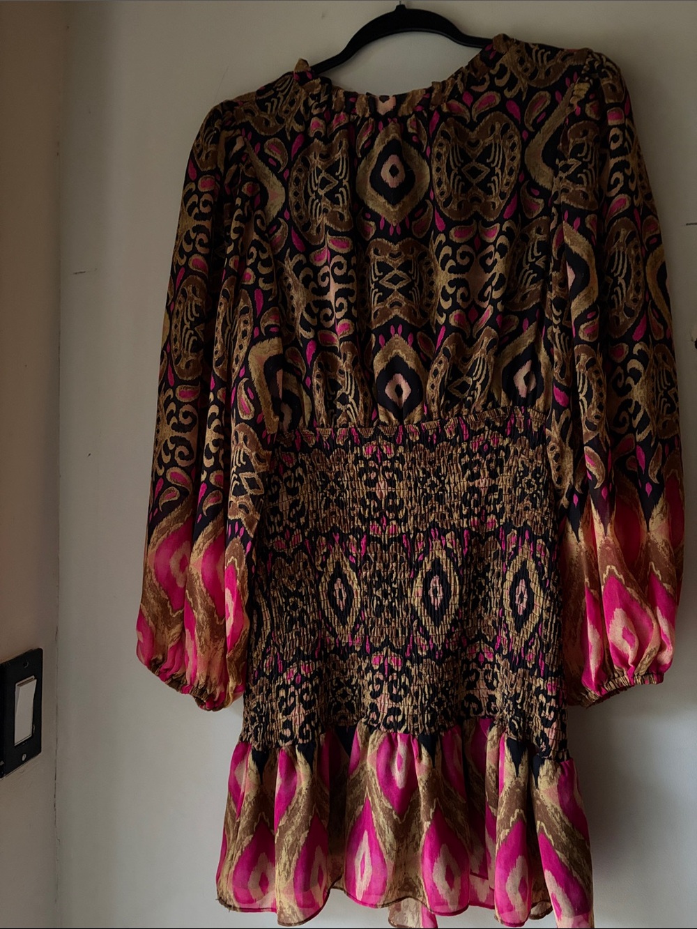 Olivaceous Pink and Gold Patterned Long Sleeve Dress